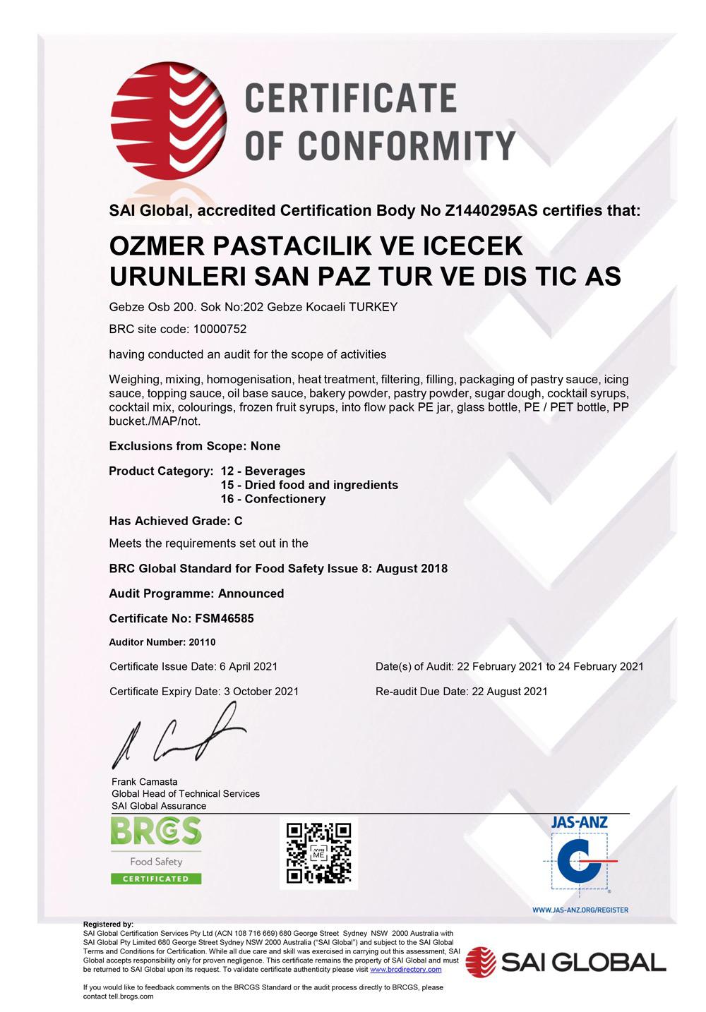 Özmer | Certificates