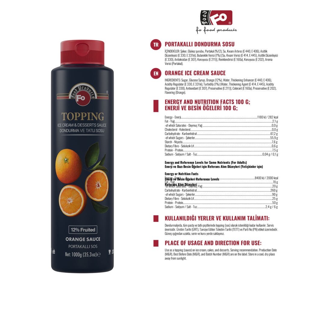 Özmer | Cobertura (Topping) de Naranja (Salsa de Helados y Dulces) 1 kg