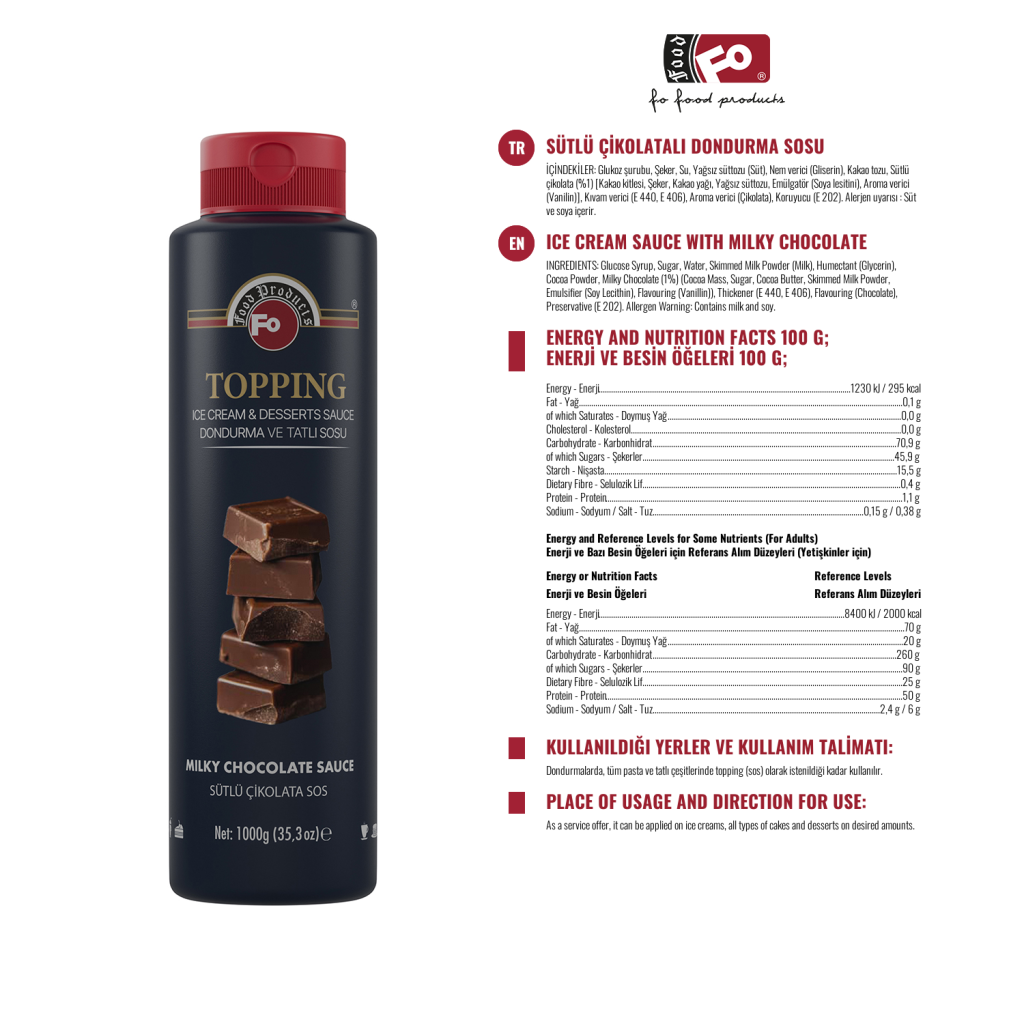 Özmer | Cobertura (Topping) de Chocolate de Leche (Salsa de Helados y Dulces) 1kg