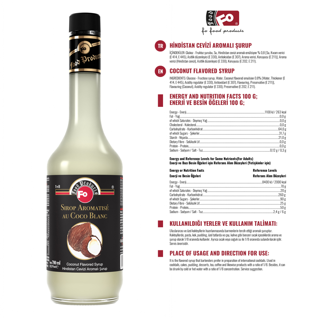 Özmer | Hindistan cevizi Aromalı Kokteyl Şurubu 700ml Blanc