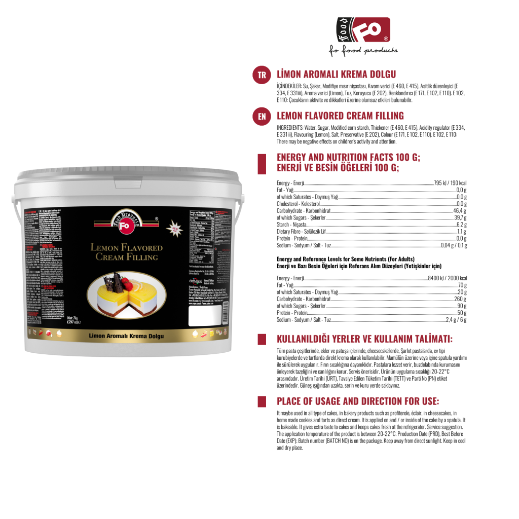 Özmer | Relleno de Crema Aromatizada con Limón 7 kg