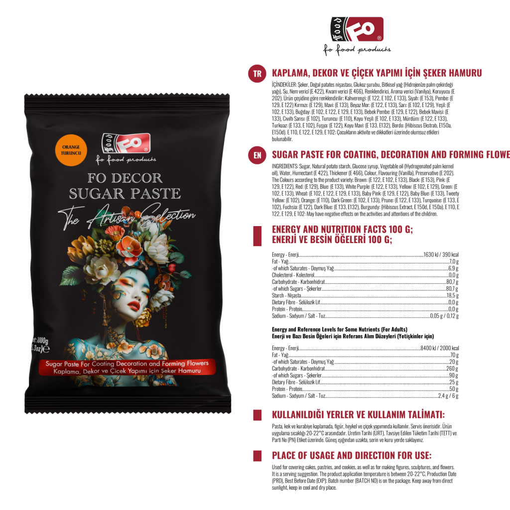 Özmer | Orange Sugar Paste for Coating, Decoration and Forming Flowers 1Kg