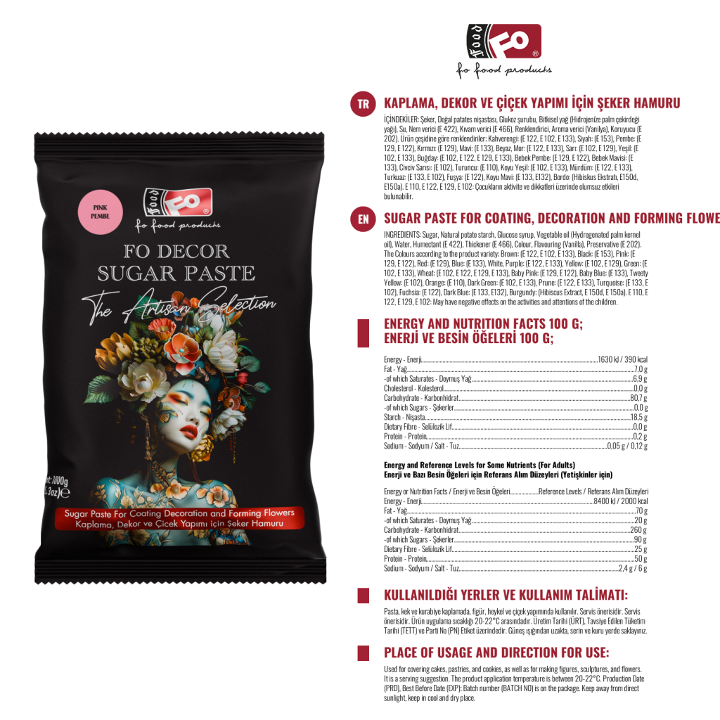 Özmer | Pasta de Azúcar Rosa para Recubrir, Decorar y Formar Flores 1Kg