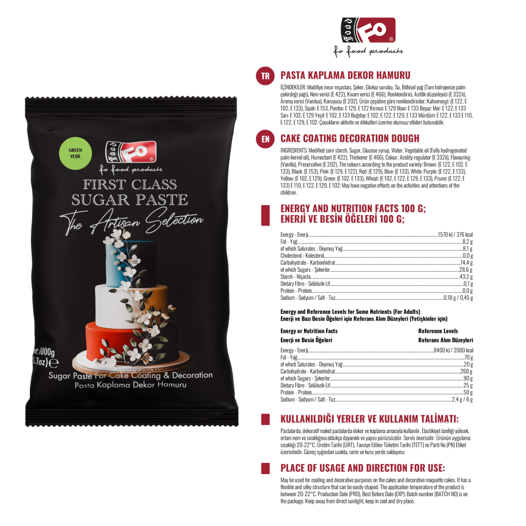 Özmer | Yeşil First Class Kaplama Dekor Şeker Hamuru 1kg