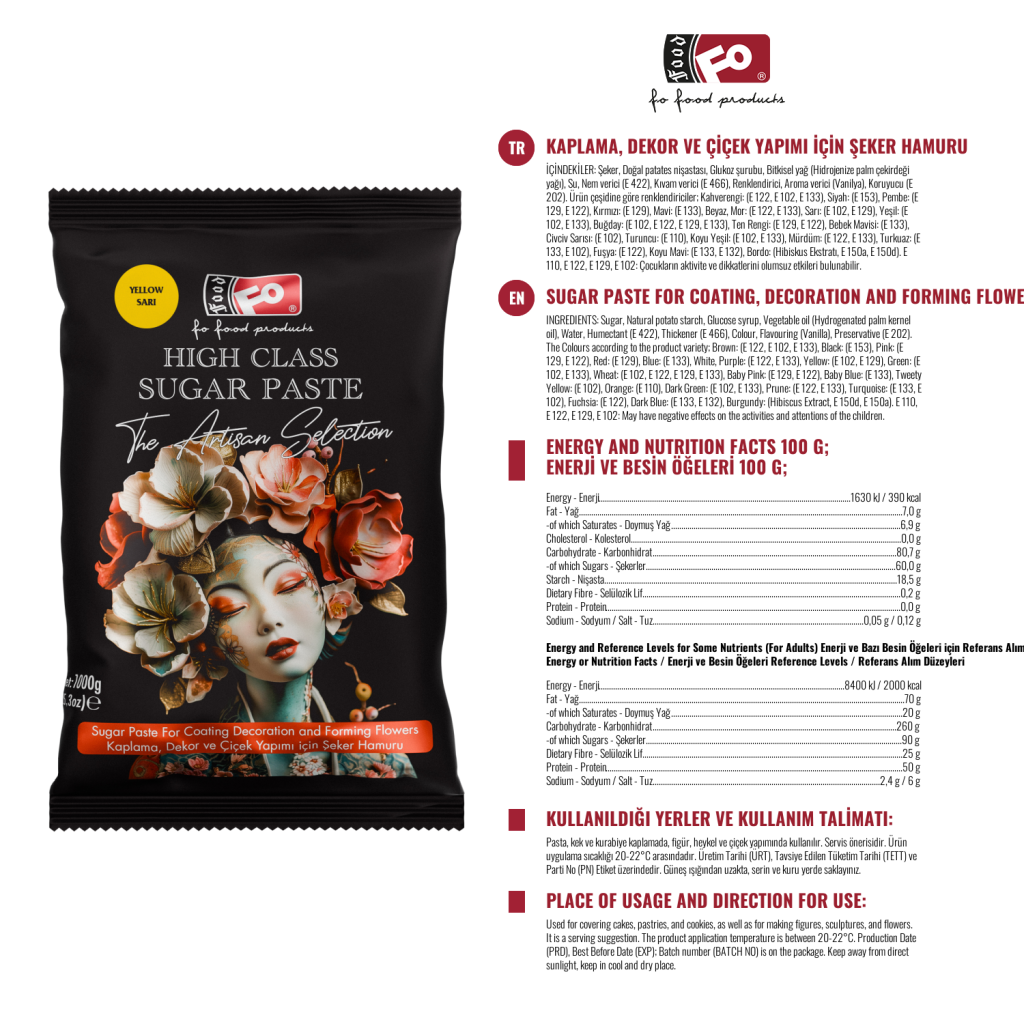 Özmer | Sarı High Class Kaplama, Dekor ve Çiçek Yapımı için Şeker Hamuru 1kg