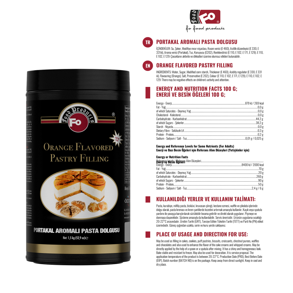Özmer | Portakal Aromalı Pasta Dolgusu 1.5kg