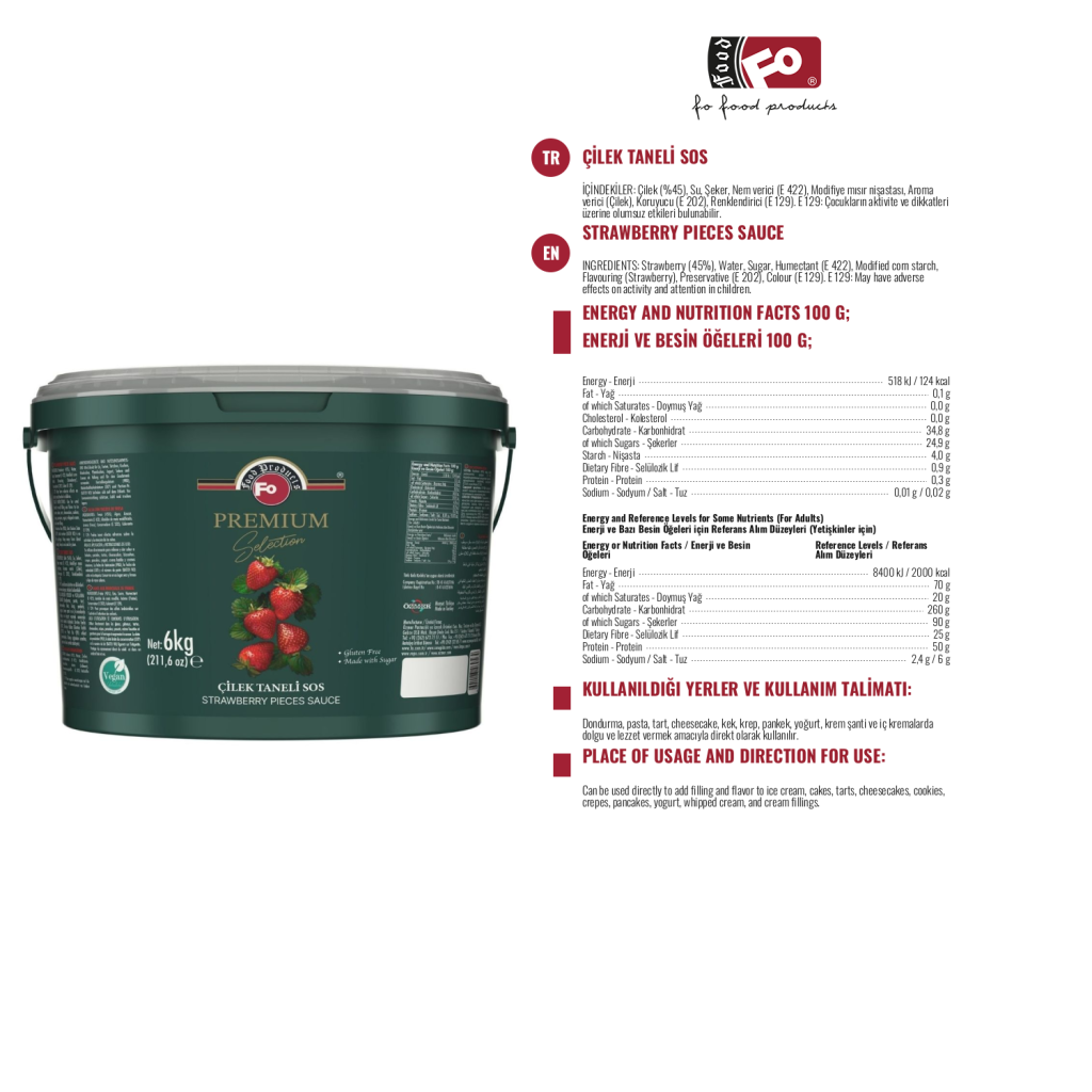 Özmer | FO Premium Selection Sauce aux Morceaux de Fraise 6 kg