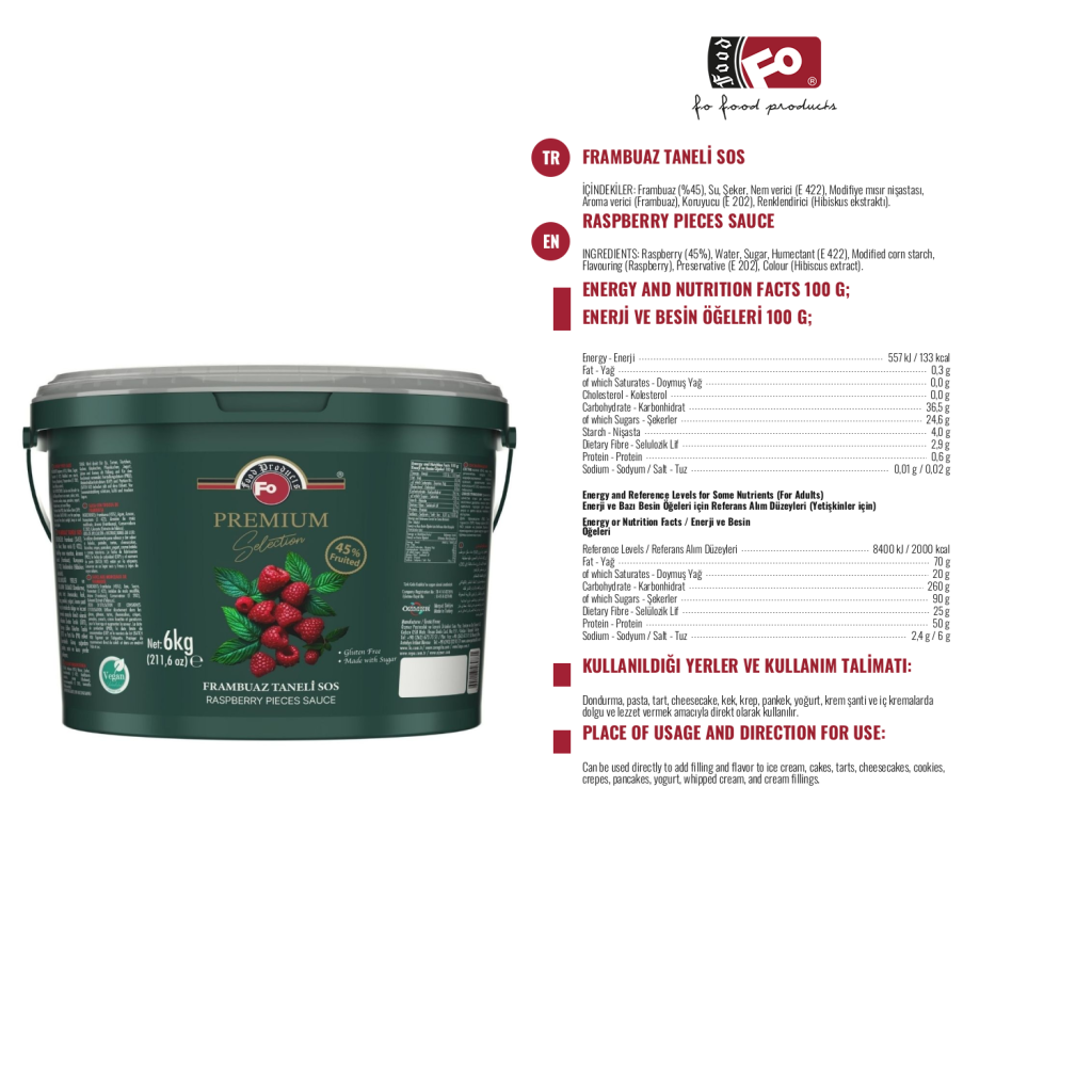 Özmer | FO Premium Selection Sauce aux Morceaux de Framboise 6 kg