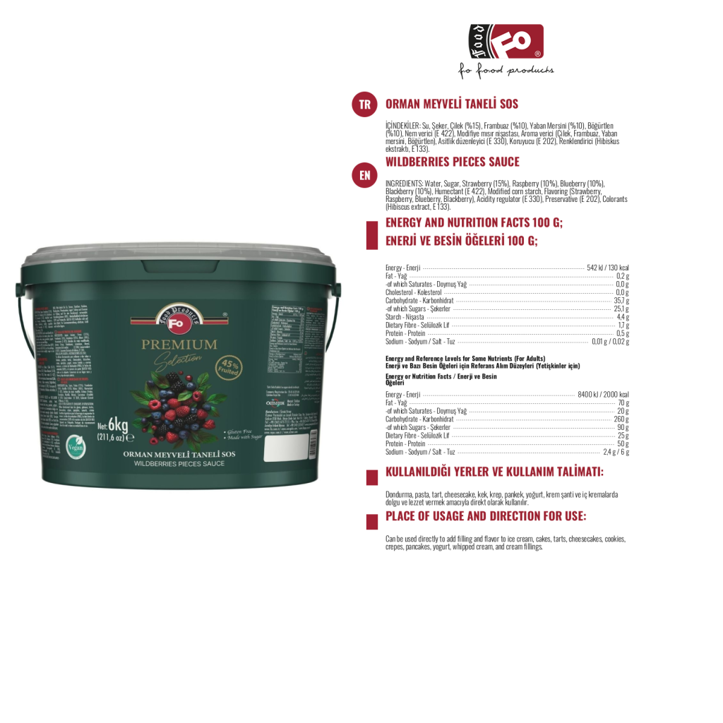 Özmer | FO Premium Selection Sauce aux Morceaux de Fruits des Bois 6 kg