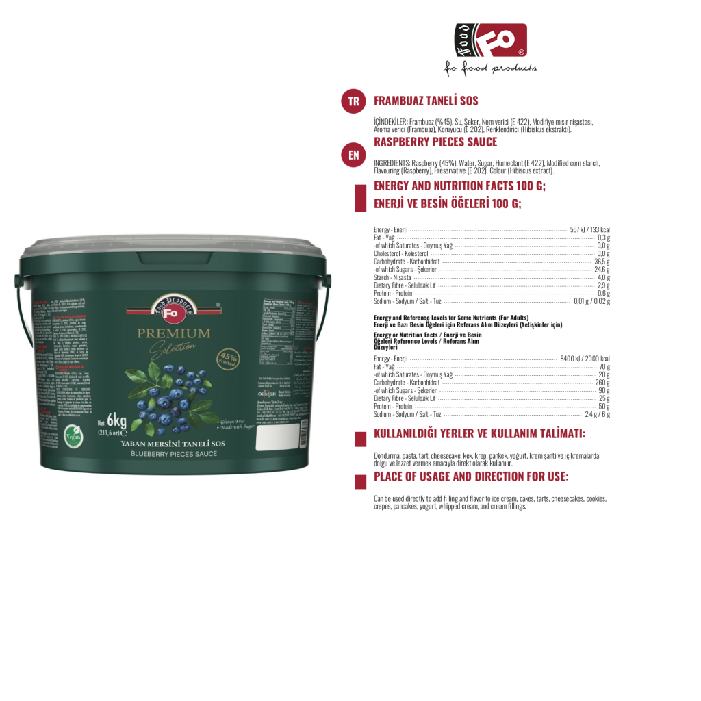 Özmer | FO Premium Selection Sauce aux Morceaux de Myrtille 6 kg